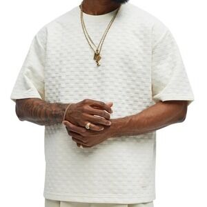 NWT Saints Studio Cream Beige Crew Neck Tshirt Top XL embossed Textured pattern